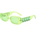 Light green semi-transparent sunglasses with emerald green gemstone temple decor - Green Frame / Green Lens