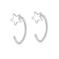 Minimalist sterling silver star hoop earrings with polished mirror finish for women - Star Earrings