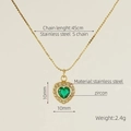Gold stainless steel S chain necklace featuring a sparkling green heart zircon pendant - Heart Style / Green
