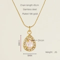 18K vergulde roestvrijstalen ketting met een waterdruppel hanger en roze zirkoon - Roze Zirkonia