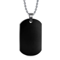 Black rectangular stainless steel military dog tag pendant with silver bead chain - Blank / Necklace / Black