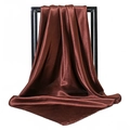 Detail of dark brown satin square scarf with smooth silk texture on black metal frame - Coffee