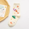 Calze color bianco sporco con motivi a razzo spaziale e pianeti per un look casual unico - Taglia unica / Razzo Spaziale Bianco