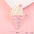 Detailed view of sweet ice cream brooch with pearls and rose, size 81mm by 42mm - D878 Pink Ice Cream Silver Base