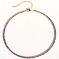 Purple zircon tennis necklace with golden base and adjustable lobster clasp closure - Gold-Purple Zircon