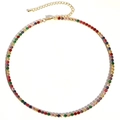 Rainbow cubic zirconia tennis necklace with gold plated chain and lobster clasp closure - 3mm Rainbow Zircon