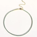 Golden tennis necklace featuring light blue round zircon stones with adjustable lobster clasp - Gold-Light Blue Zircon