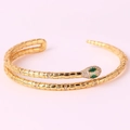 Gold snake bracelet for women featuring green gemstone eyes and sparkling white crystals - Simulated Scales With Rhinestones Style (Style 2)