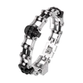 Bracciale da uomo a catena di bicicletta in acciaio inossidabile con teschi neri - Stile Teschio con Giunture Argento Nero (KB44594-D)