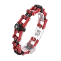 Bracciale da uomo a catena di moto in acciaio inossidabile rosso e nero con teschio hip hop - Stile Teschio con Giunture Rosso Nero (KB59317-BD)