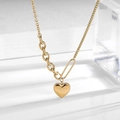 Elegante collana dorata con ciondolo a cuore, catena asimmetrica e bordi perlati fini - Oro 18K / Oro