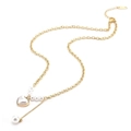 Elegant gold titanium necklace with heart pearl pendant and Y-shaped tassel design - Heart Tassel Style / Gold