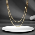 Collier double épaisseur en maille serpent dorée avec petits cubes carrés pour femme - Doré