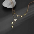 Collana doppia dorata a Y con pendente a cuore in madreperla e nappe sottili pendenti - Stile Nappa In Madreperla A Cuore A Doppio Strato / Oro