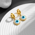 Gouden Evil Eye oorbellen met blauw emaille en fonkelende zirkonia stenen omtrek - Oorbakje / Goud