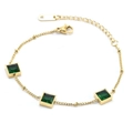 18K gold plated titanium steel necklace with three square emerald green stones on a thin chain - M210 Emerald Green Zirconia Bracelet