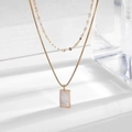 Double-layered 18k gold plated titanium necklace with rectangular white shell pendant - Double Layer Rectangular White Shell Gold