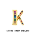 Detailed close-up of a golden K-letter pendant featuring vibrant multicolor zircon stones - Letter K Charm