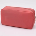 Pink waterproof nylon makeup bag with gold zipper for travel and cosmetics storage - Watermelon red