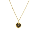 Golden titanium steel beaded chain necklace with black enamel rose pendant for women - Round Black Shell Rose A711 / Gold