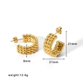Detail view of gold twisted rope hoop earrings with 21mm size and 12.4g weight measurements - Twisted Rope Hoop Style (HF-E3167)