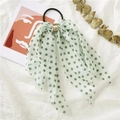 Detail of green polka dot tulle bow hair tie with elegant gold ring buckle decoration - Polka Dot Green