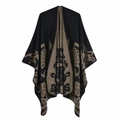 Detail of knit poncho featuring black and beige geometric patterns and soft texture - 135x155cm / Cut-Out Solid Butterfly Black Coffee