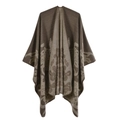Detail of a brown and beige reversible knitted shawl with a stylish jacquard pattern - 135x155cm / Cut-Out Solid Butterfly Khaki