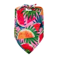 Detailed view of pink pet bandana with summer watermelon and palm leaf print - Tropical Watermelon