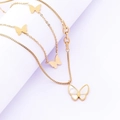 Double-layer gold butterfly necklace with mother of pearl shell pendant for women - Necklace / Gold