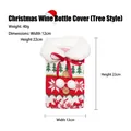 Funda tejida para botella de vino con renos y copos de nieve con cuello de piel sintética - Árbol de Navidad