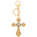 Goldener Kreuz-Schlüsselanhänger mit eingelegten Strasssteinen und Filigran-Verzierung - Gold