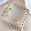 Gold-plated stainless steel open cuff bracelet with Roman numeral pendant and zircon - Gold (N425 Gold)