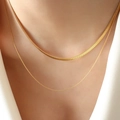 Collana a doppio strato placcata oro 18K con catena a spina di pesce e a croce - Collana a doppio strato dorata