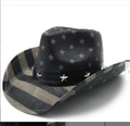 Chapeau de cowboy en paille drapeau USA vintage avec couronne à motifs d'étoiles - M / Motif de Rayures Étoiles Grises Rétro (123)