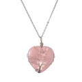 Pink heart crystal necklace with silver wire-wrapped tree of life pendant on white backdrop - Pink Heart (NSN00425)