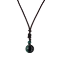 Collana con pendente rotondo in occhio di tigre verde scuro 16MM e cordino - Occhio di Tigre Verde