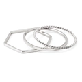 Three-piece geometric stainless steel stackable ring set with polished silver finish - Silver (PBJ176)