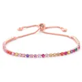 Adjustable rose gold bracelet with vibrant round-cut rainbow cubic zirconia stones - Rose Gold