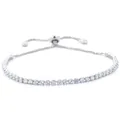 Adjustable silver tennis bracelet with round white zircons and bolo slider clasp - White Gold