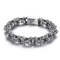 Punk style silver skull link bracelet in stainless steel with a square clasp for men - Steel