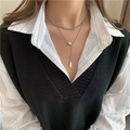 Collana a doppio strato in acciaio al titanio argento con ciondolo a cuore donna - Doppio Strato Fagiolo della Fortuna Targhetta Rettangolare / Argento