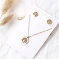 Golden Tree of Life stainless steel jewelry set with necklace and stud earrings - Necklace + Earrings Set / Gold-White