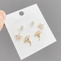 Detailed set of three pairs of S925 silver post earrings in gold finish with zircons - Gold Style