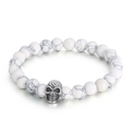 Beaded bracelet with white marble stones and a silver skull charm for men - 8mm White Turquoise Skull Style (KB70682-BD)