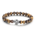 Bracciale di perline occhio di tigre con ciondolo teschio a croce su sfondo bianco - 8mm / Stile Occhio di Tigre (KB71997-BD)