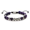 Detail of adjustable bracelet with purple tiger eye beads and pavé zircon accents - Purple Tiger Eye