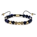 8mm blue tiger eye stone bracelet with gold zircon beads and adjustable black woven cord - Blue Tiger Eye Stone