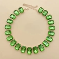 Detail of emerald green rectangular crystal necklace with gold plated setting and lobster clasp - Light Green