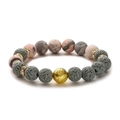 Yoga lava rock bead bracelet with grey marble stones and golden crystal accents - 10mm / 10mm Pink Zebra